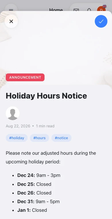 Announcements in Omcean Booking