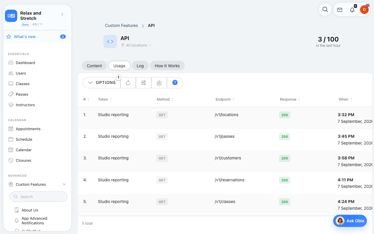 Developer API in Omcean Booking