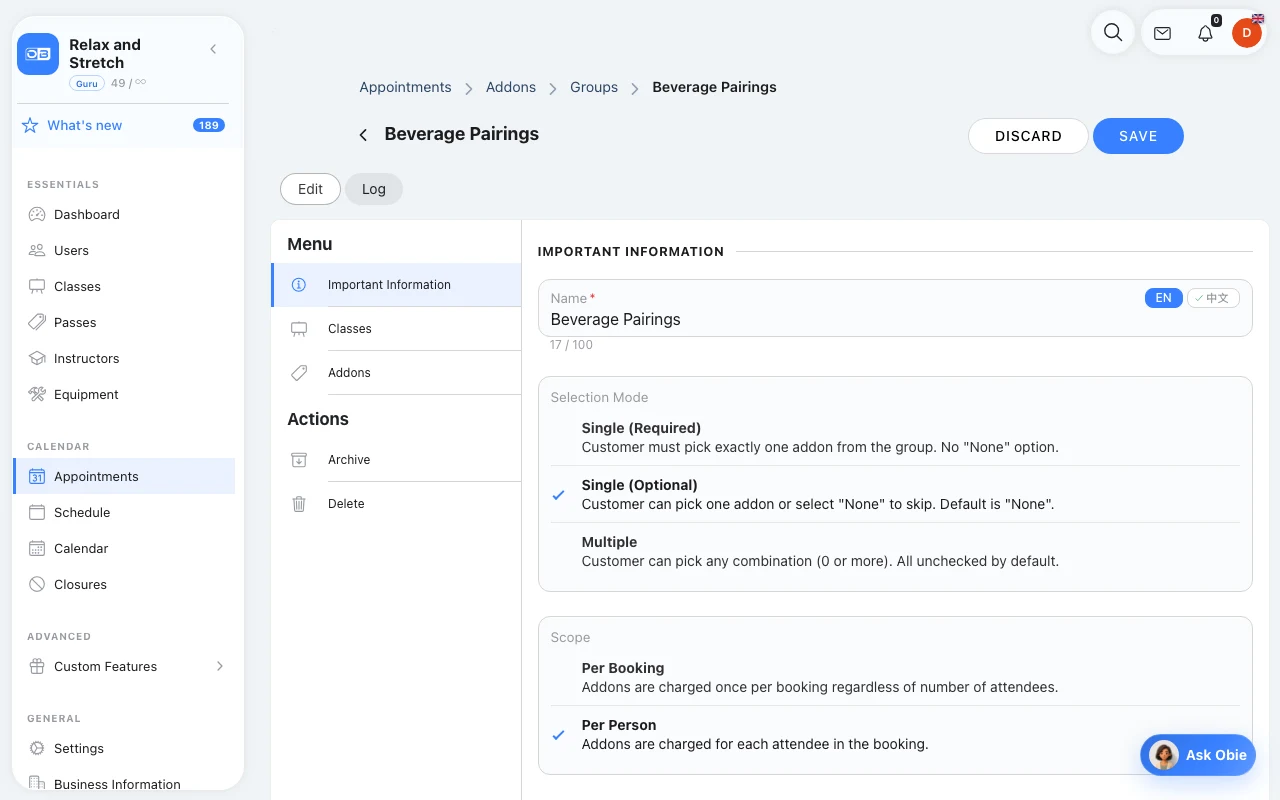 Control how customers choose in OmceanBooking