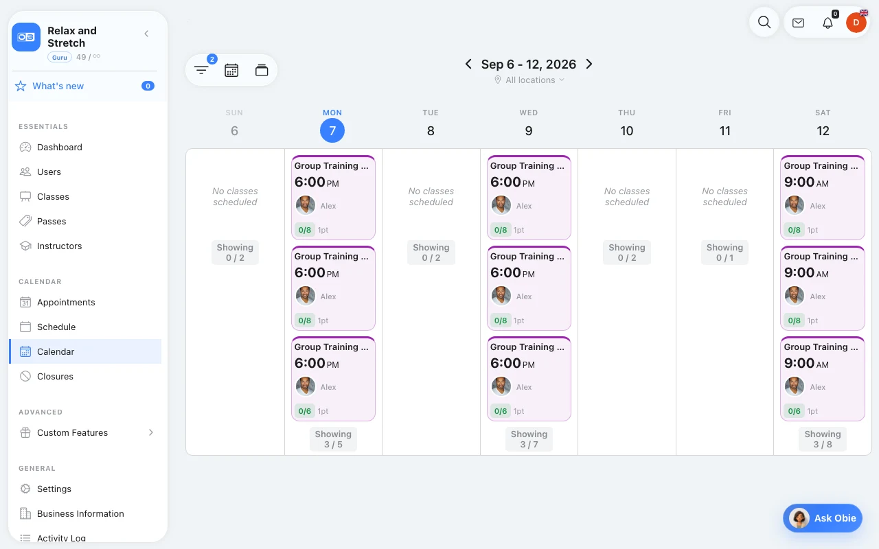 Booking calendar