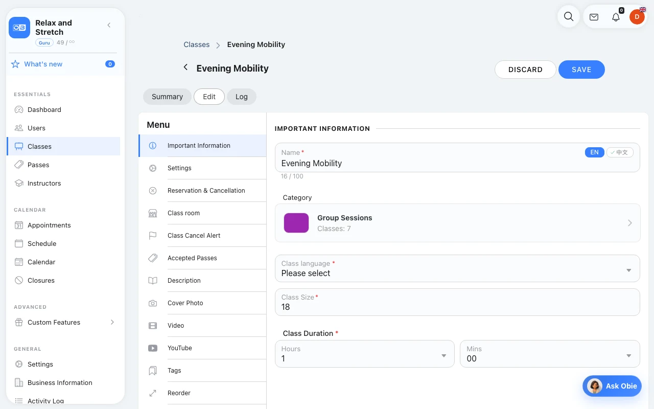 Set up an evening stretch session in Omcean Booking