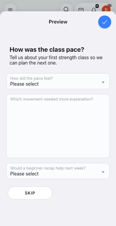 Class Feedback in Omcean Booking