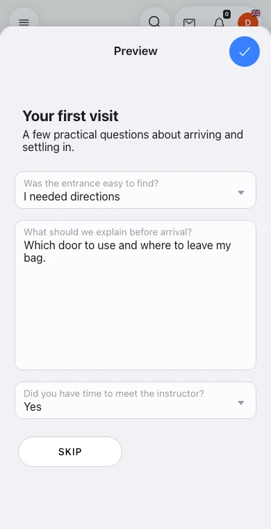 Fix the details around a first visit in Omcean Booking