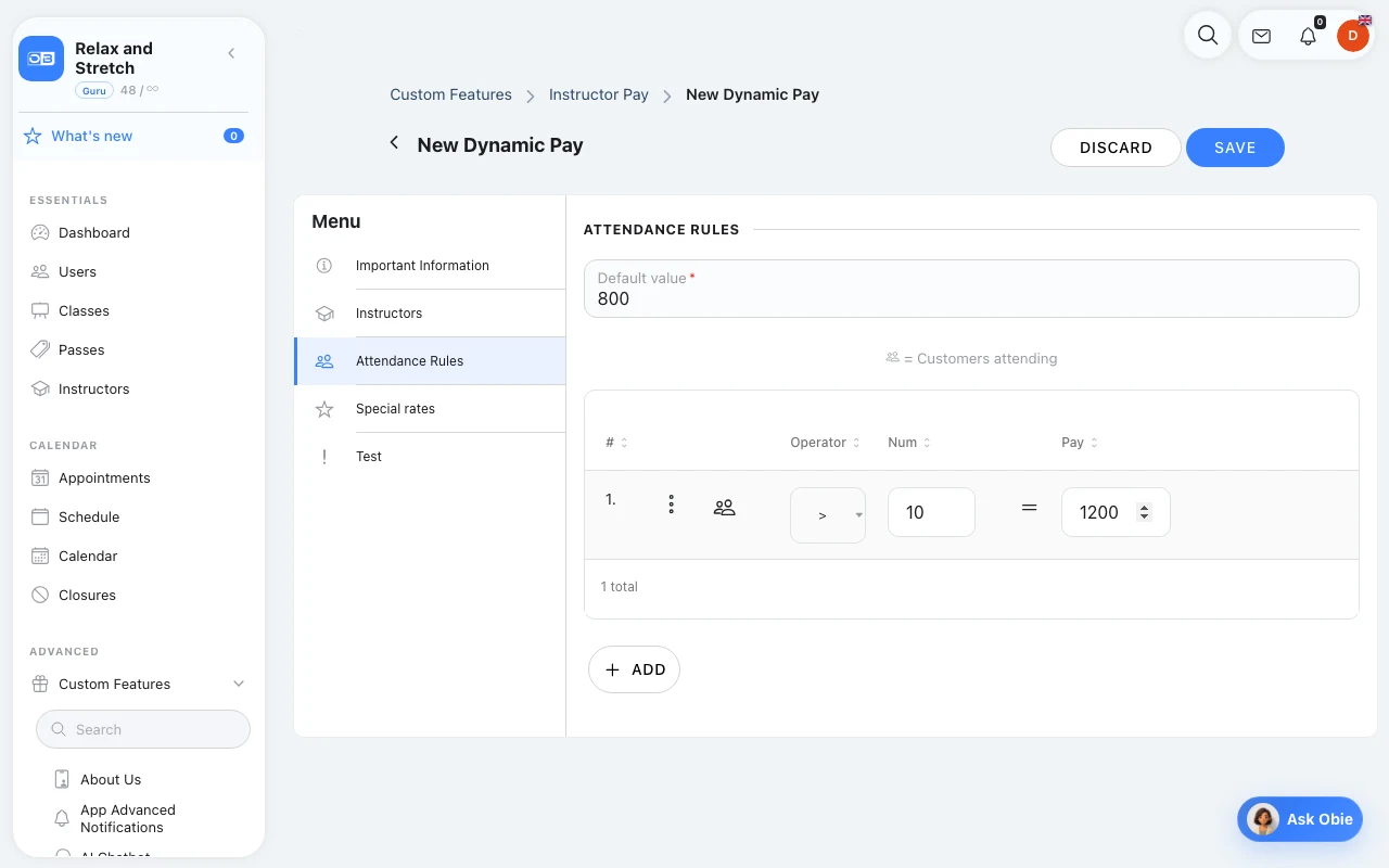 Instructor Pay Calculations in Omcean Booking