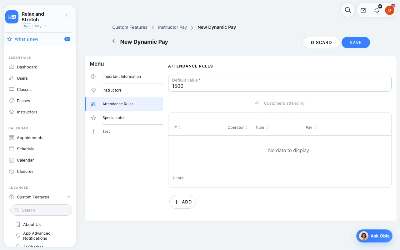 Use a fixed fee for private coaching in Omcean Booking