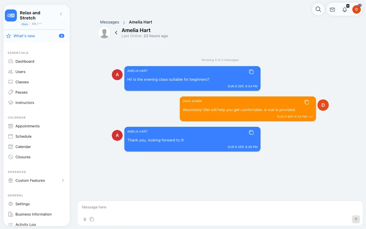 Customer Messaging in Omcean Booking