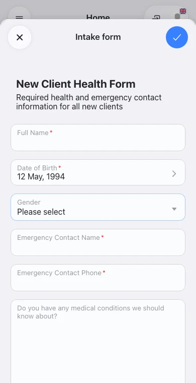 Client Intake Forms in Omcean Booking