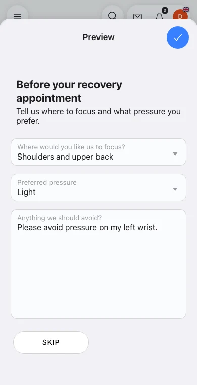 Ask what to focus on at the appointment in Omcean Booking