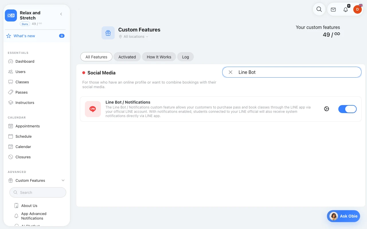 Find the LINE connection in Omcean Booking