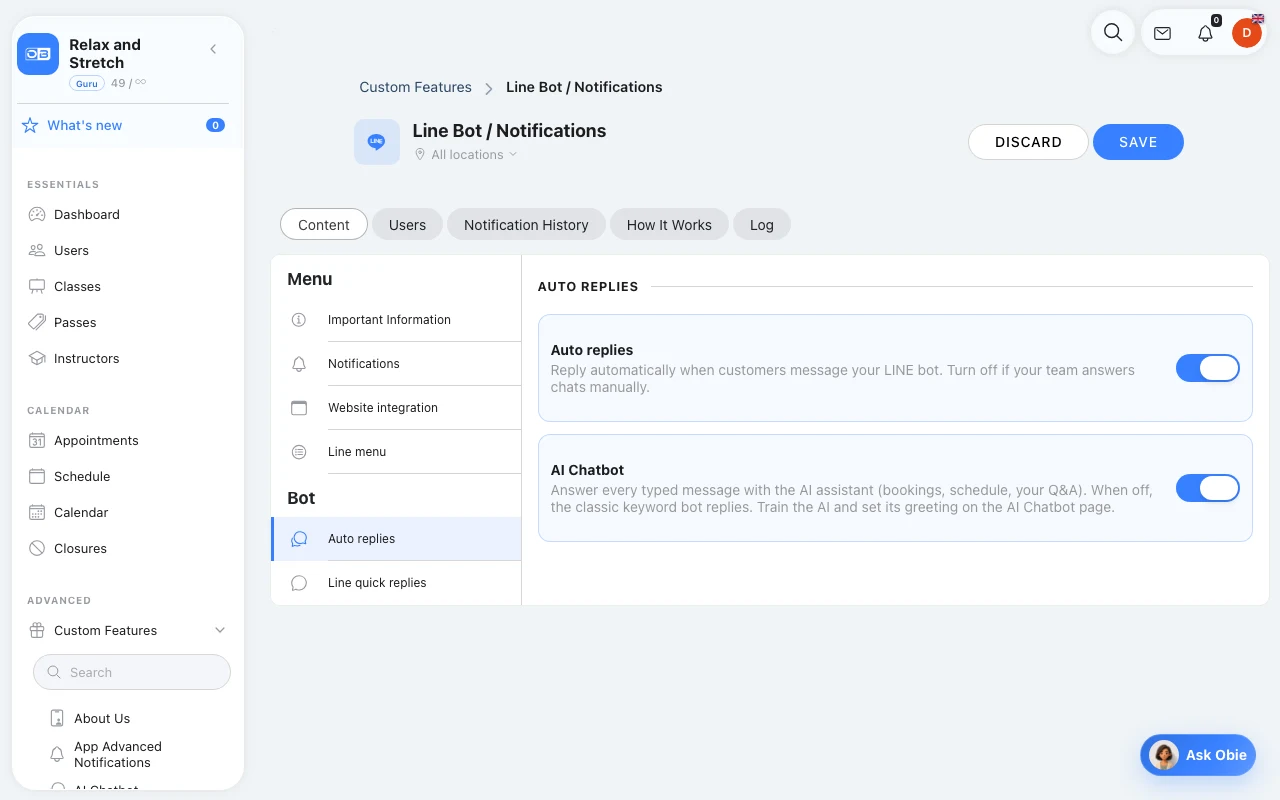 LINE Booking & Messaging in Omcean Booking