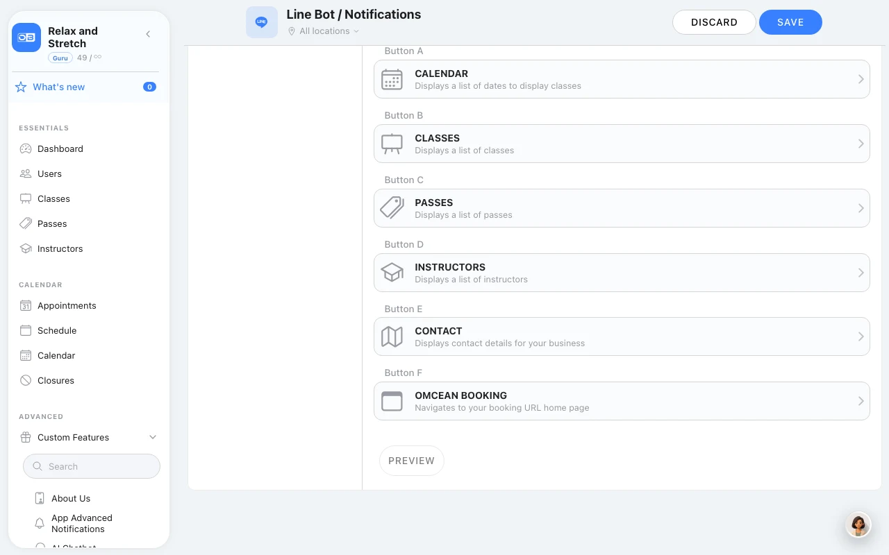 Put useful shortcuts in the LINE menu in Omcean Booking