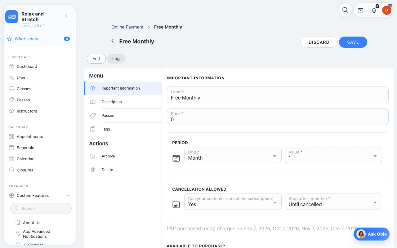 Keep a complimentary plan separate in Omcean Booking
