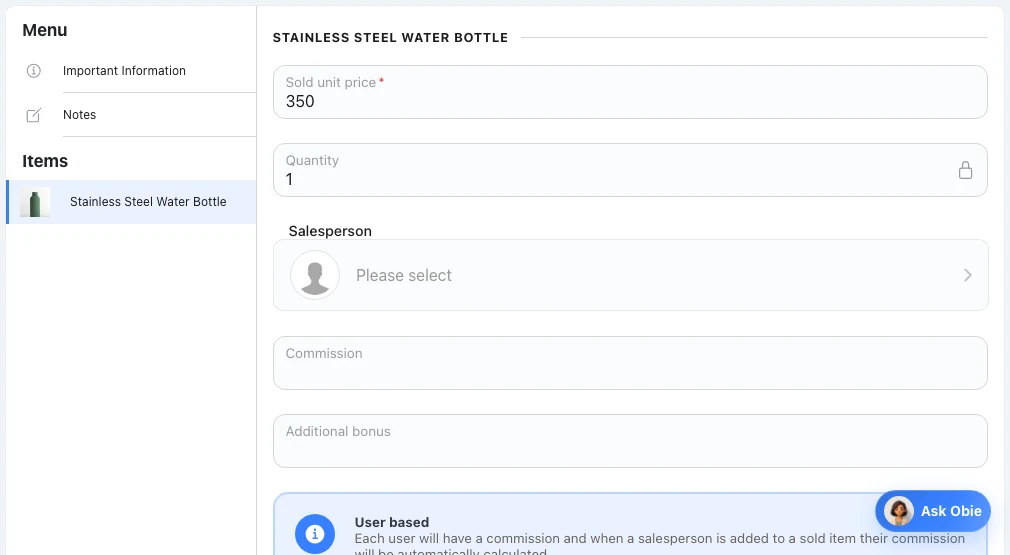 Find a paid bottle purchase in Omcean Booking