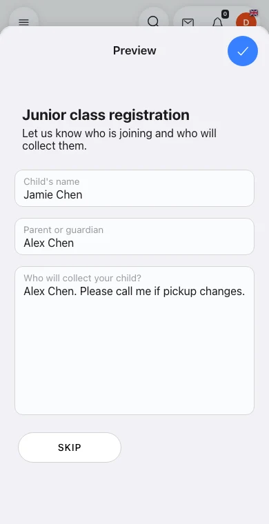 Know who is collecting a child in Omcean Booking