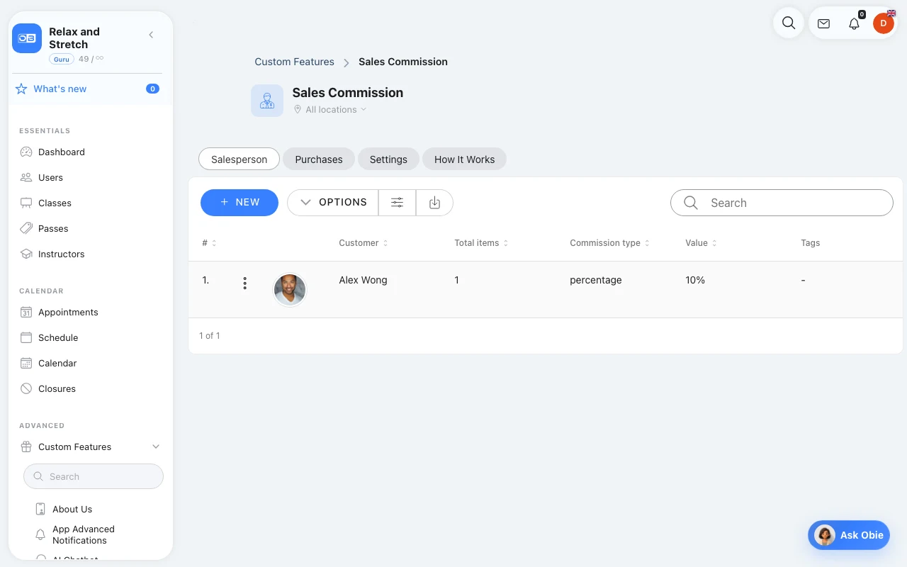 Sales Commissions in Omcean Booking