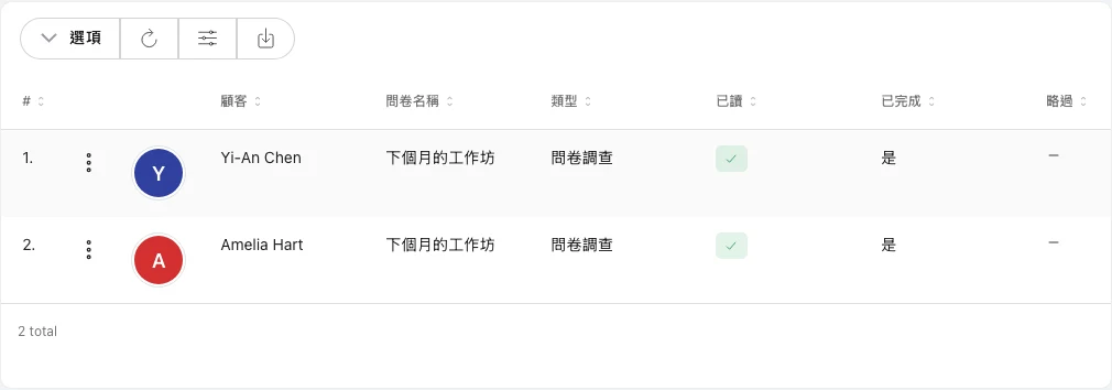 Omcean Booking：追蹤另一份問卷的回覆