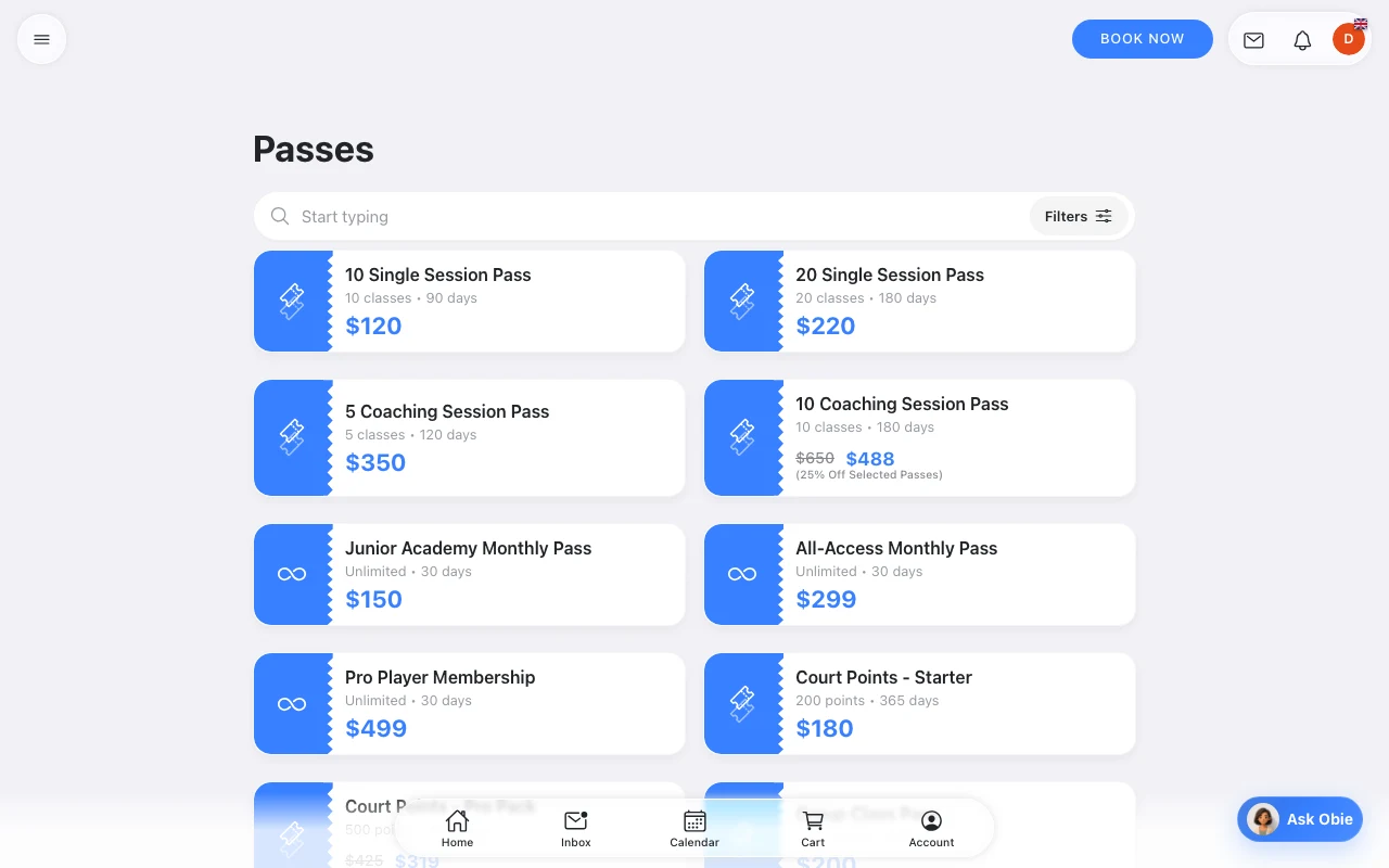 Let visitors compare passes in Omcean Booking
