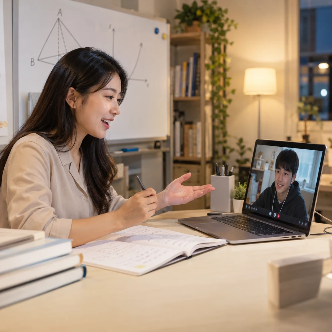 An instructor teaching a remote session from her desk